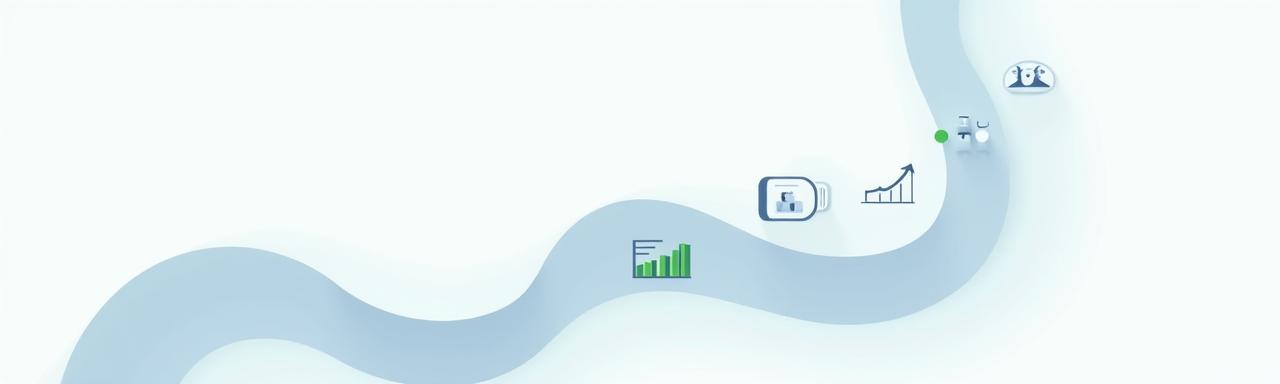 An abstract graphic illustrating a professional career journey timeline with key milestones. It uses lines and subtle ascending arrows to convey progress and growth, featuring faint icons representing assessment, planning, action, and results. The colors are inspired by Brevilo Lumina's brand palette.