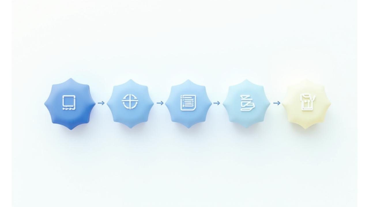 Flussdiagramm visualisiert den 5-stufigen Prozess der Brevilo Lumina zur Entwicklung maßgeschneiderter Trainingsprogramme: Analyse, Design, Pilot, Implementierung, Outcome.
