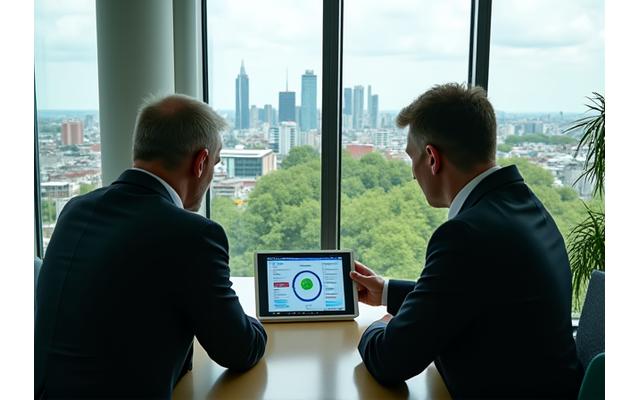 Nachhaltige Konzernstrategie Besprechung mit Blick auf eine grüne Stadtentwicklung