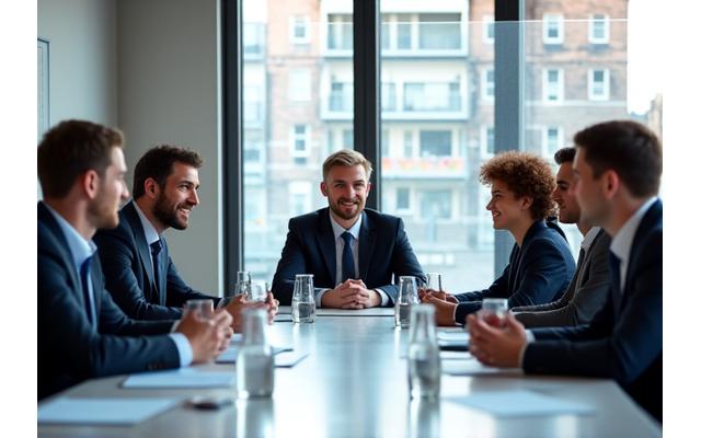 Professionals engaging in a vibrant, interactive leadership workshop session in a modern Hamburg office space, showcasing collaboration and dynamic learning.