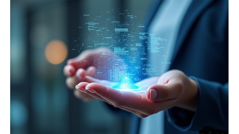 Person arbeitet konzentriert an einem Laptop, umgeben von sicheren digitalen Symbolen