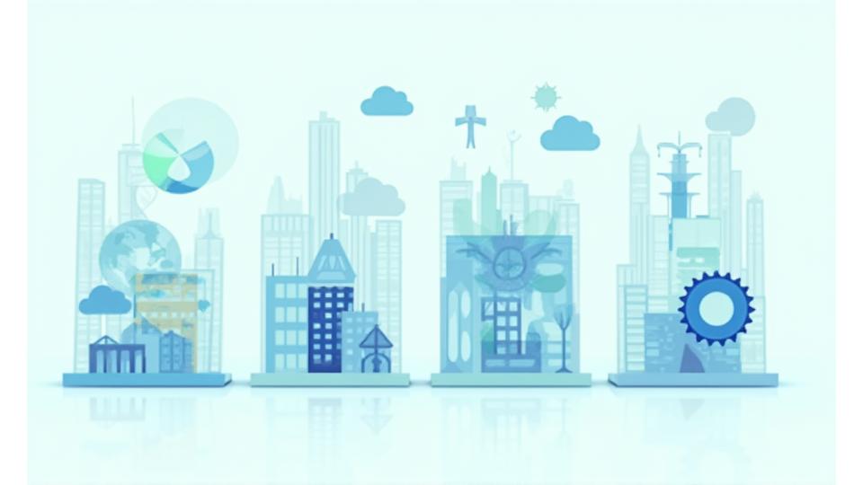 Split image or collage showing diverse industry sectors (manufacturing, finance, energy, consumer goods, tech), each with a subtle overlapping sustainability or ethics icon, demonstrating the broad applicability of Brevilo Lumina's programs.